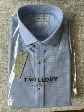 Twillory “New” Men's Light Blue Windowpane Dress Shirt in Trim Fit